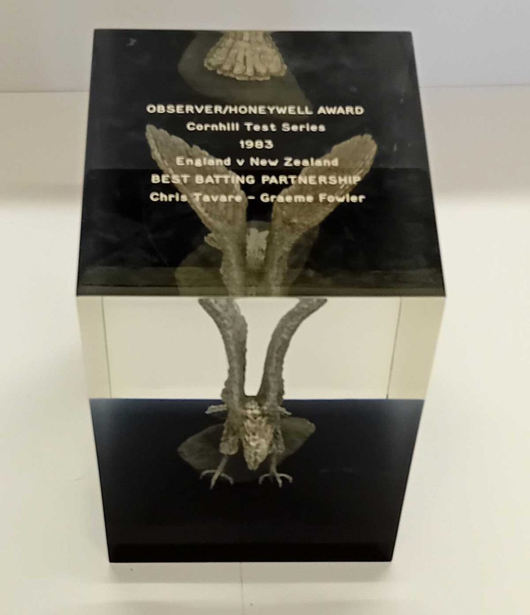 Batting trophy awarded to Chris Tavare whilst on Test Match duty