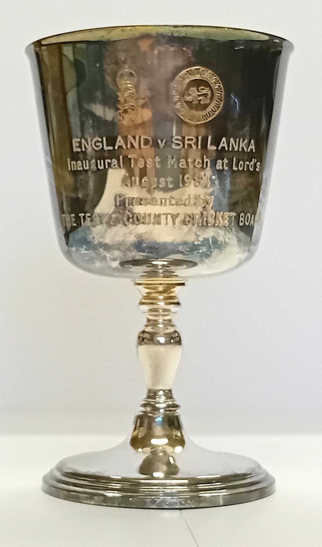 Chris Tavare's engraved silver goblet to mark the first England v Sri Lanka Test match at Lord's