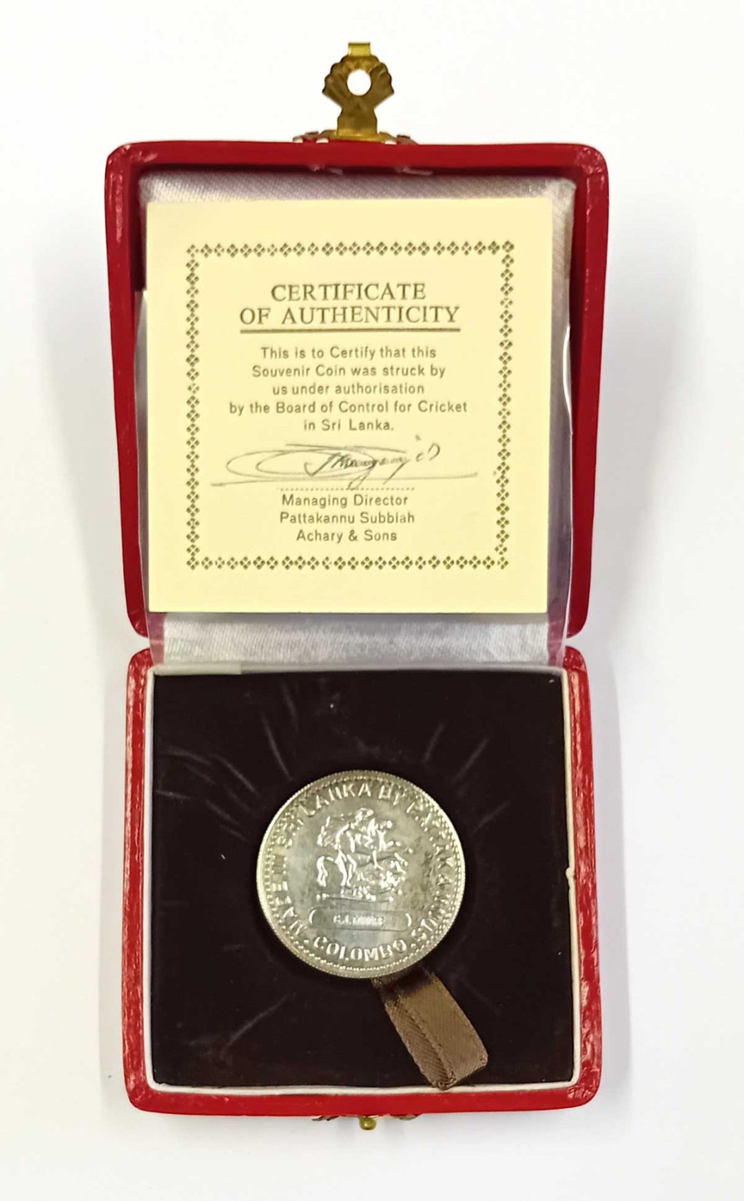 Medal given to Chris Tavare on the occasion of the first Sri Lanka v England Test Match