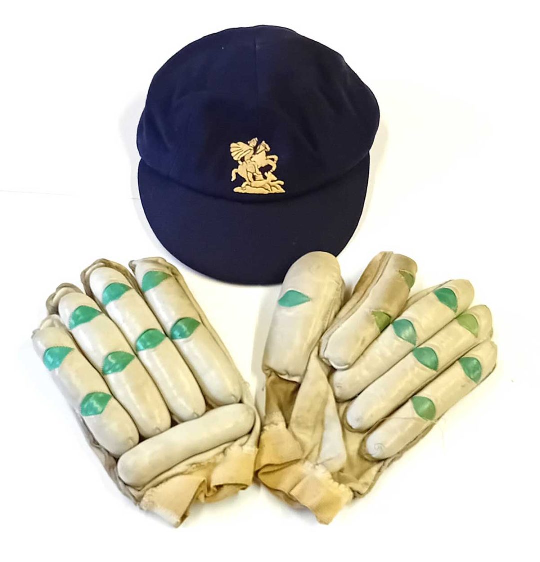 Colin Cowdrey MCC Cap from the 1970-71 tour of Australia and a pair of batting gloves worn by him later in his career