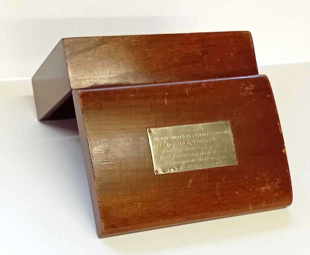 Godfrey Evans presentation cigar box from NSW Cricket Association