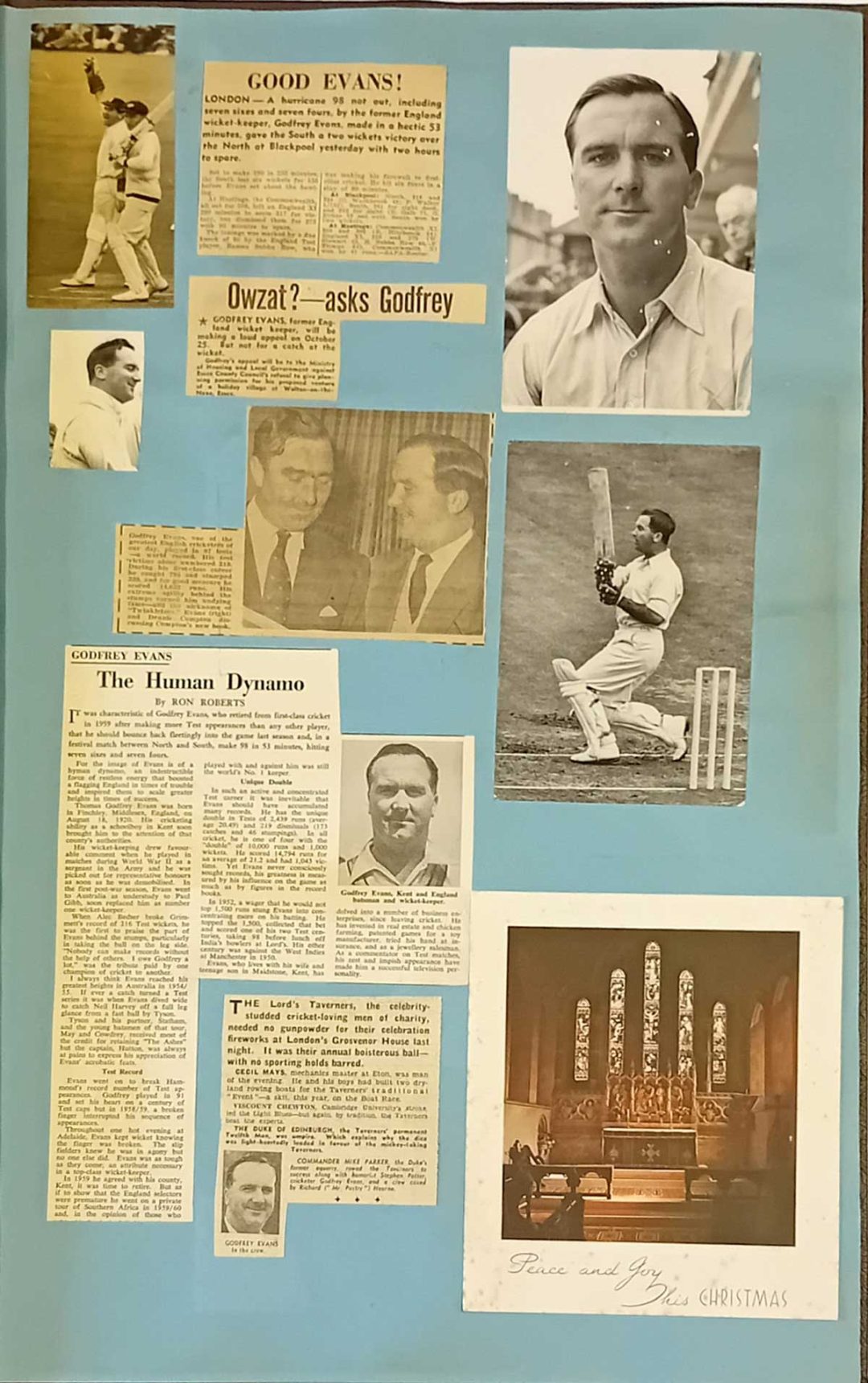 Newspaper cuttings from the career of Godfrey Evans compiled by a supporter