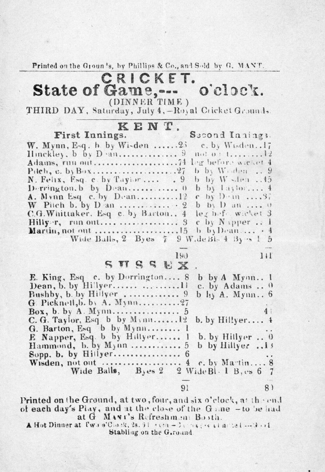 1846 - Our earliest scorecard