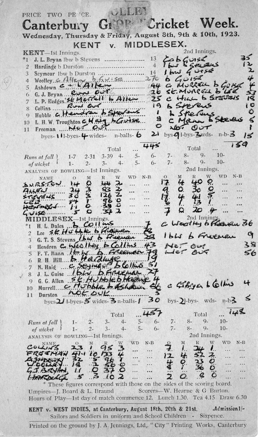 Frank Woolley 270 at Canterbury
