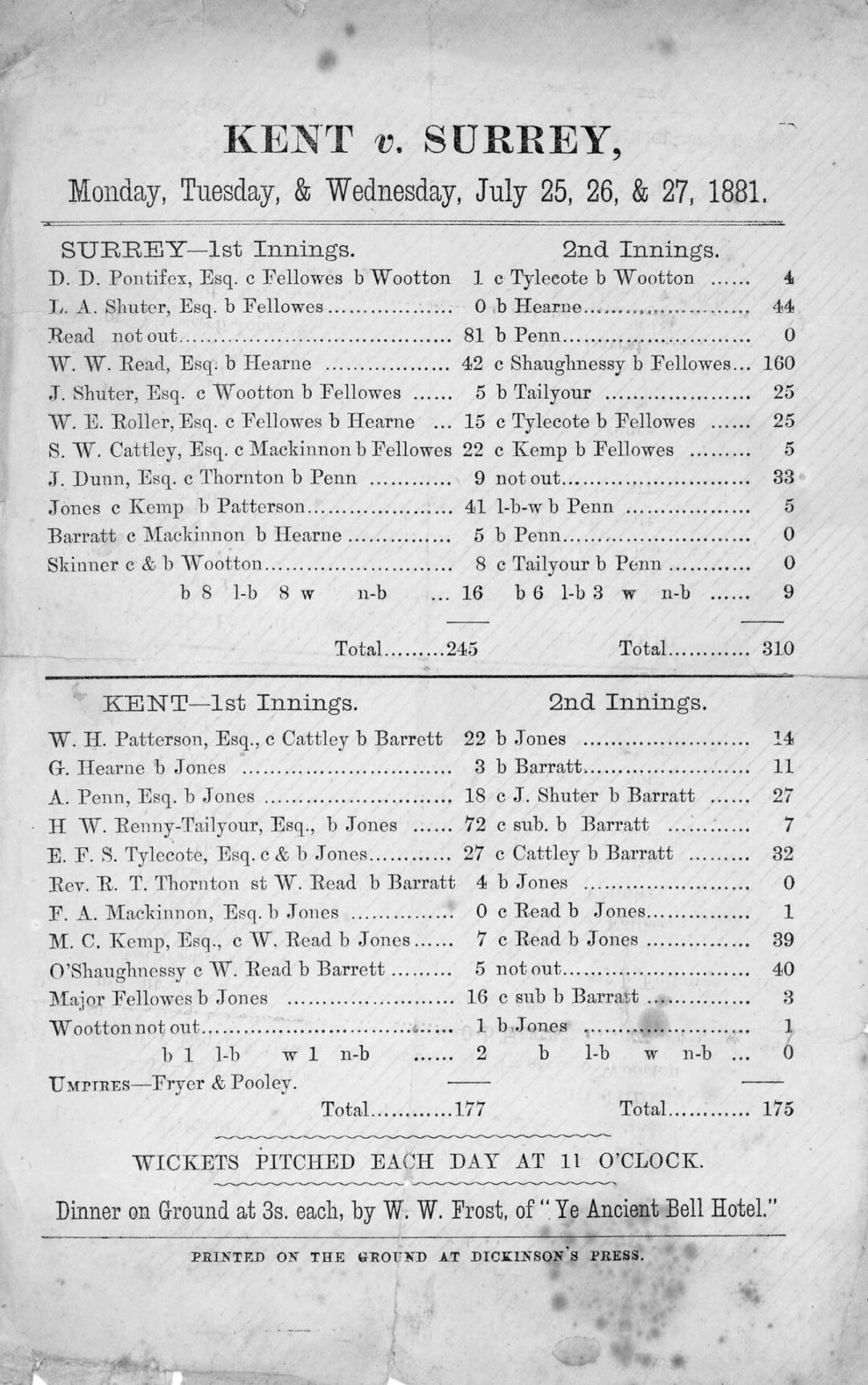 Kent v Surrey 1881