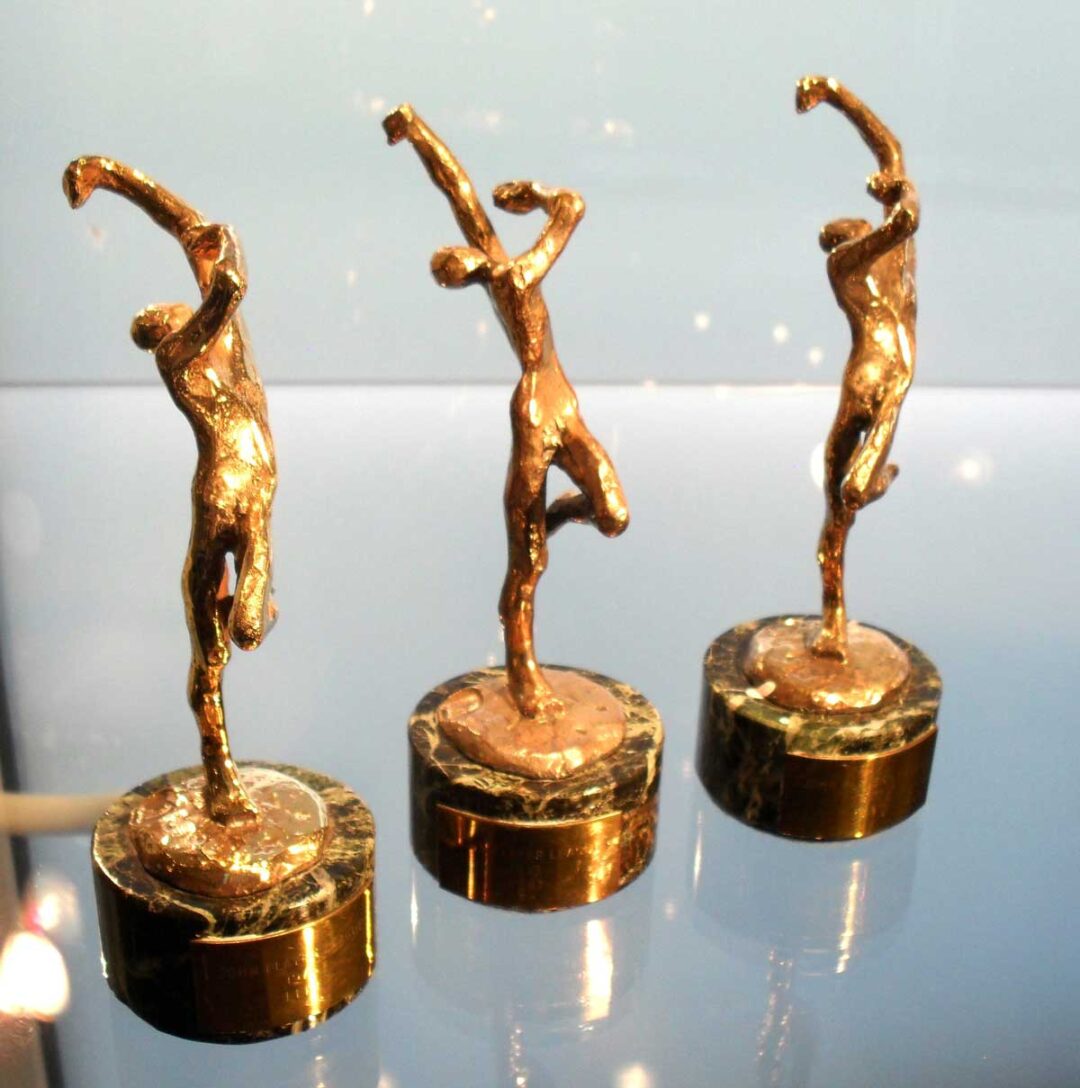 Replica trophies from John Player League title winning seasons
