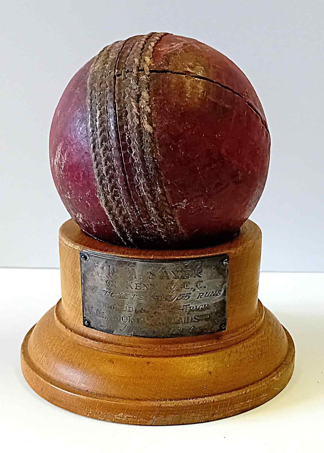 Ball presented to David Sayer for taking a hat-trick in 1964