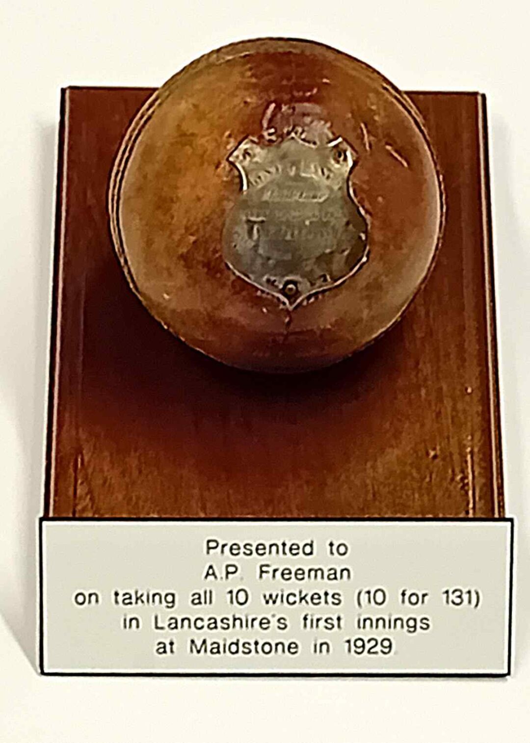 Ball used by Tich Freeman when taking all 10 wickets in an innings 1929
