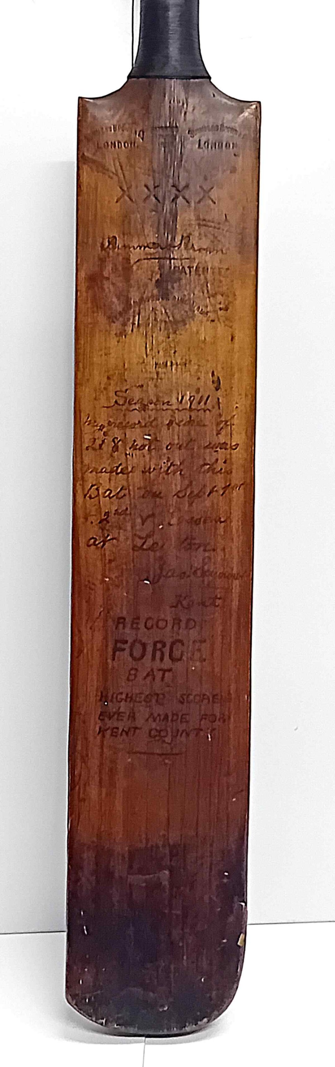 Bat used by James Seymour to score 218 v Essex at Leyton
