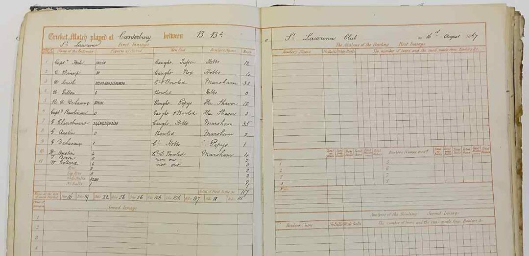 Canterbury CC scorebook v Band of Brothers at Canterbury 1867