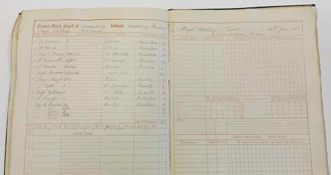 Canterbury CC scorebook v Garrison at Dover 1868
