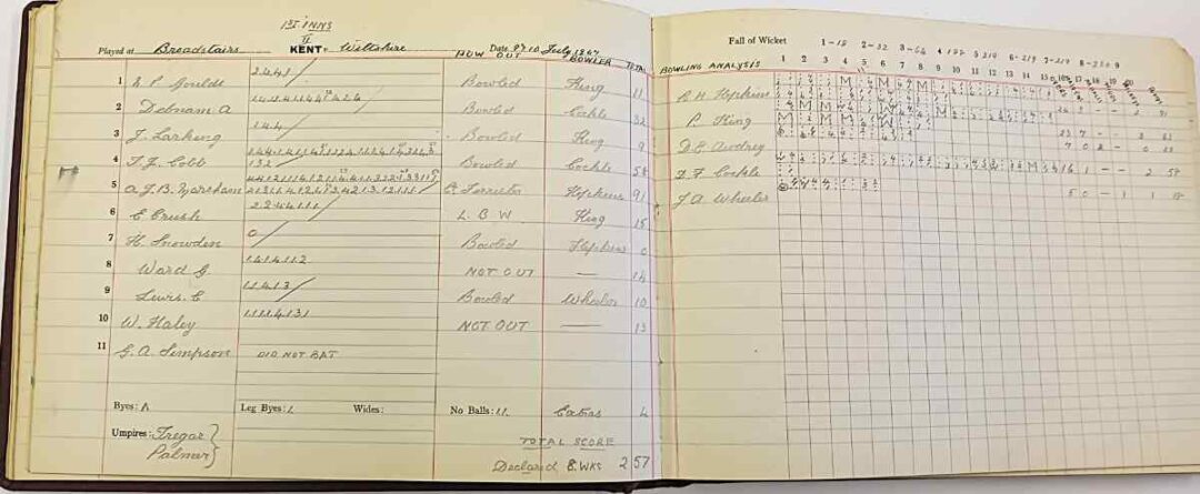 One of the 2nd XI scorebooks in the Canterbury collection